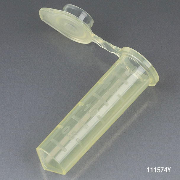 Globe Scientific Microcentrifuge Tube, 2.0mL, PP, Attached Snap Cap, Graduated, Yellow, Certified: Rnase, Dnase and Pyrogen Free, 500/Stand Up Zip Lock Bag Microcentrifuge Tube; Microtube; Eppendorf Tube; Micro CT; 2.0mL; Centrifuge Tube; Yellow;